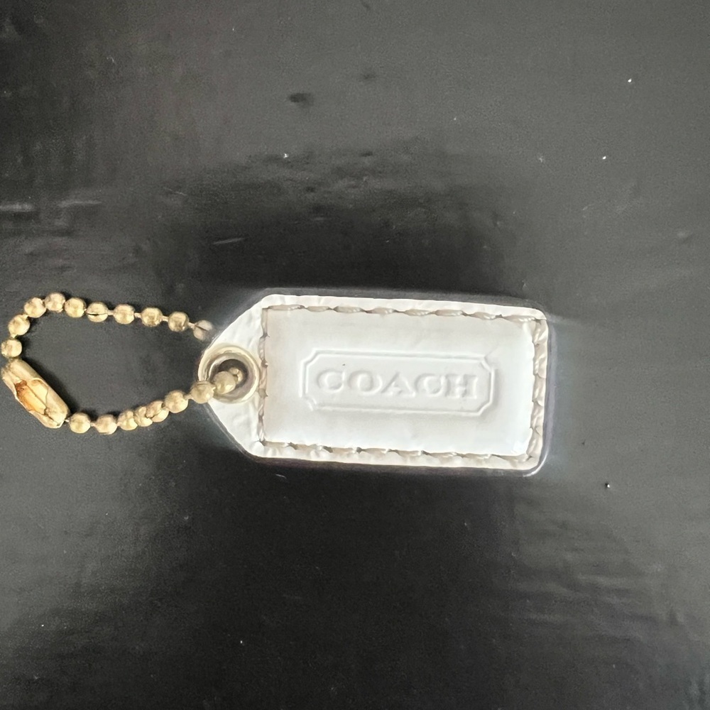 Coach Mini White Leather HangTag Keychain